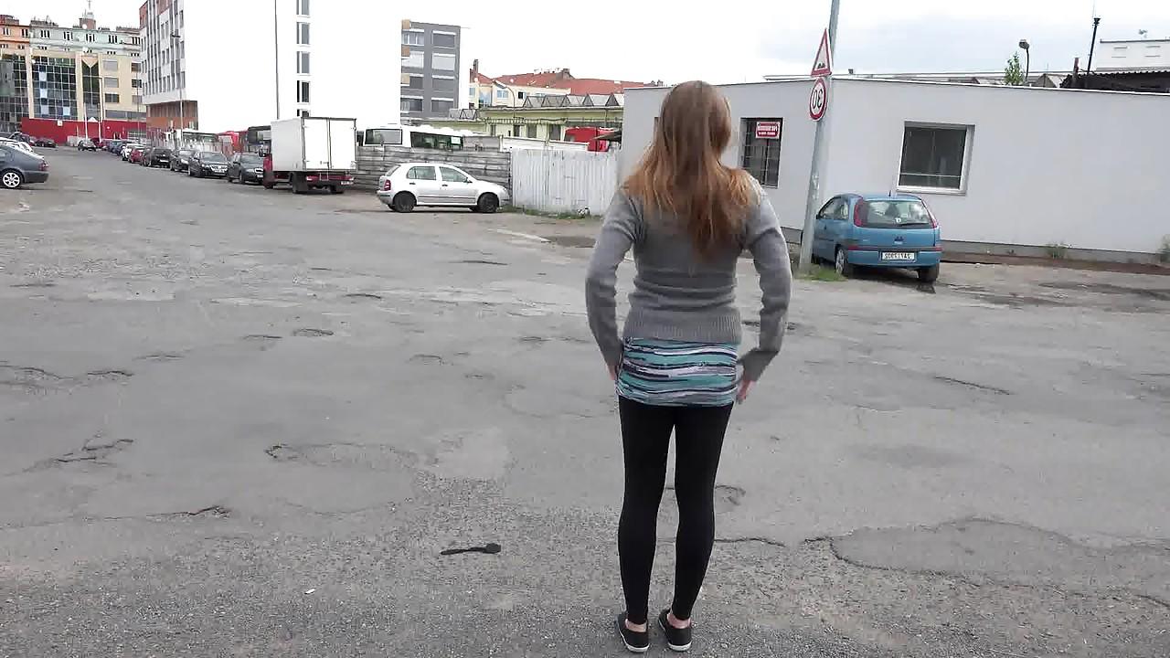 15P Blonde slut Suzzie undressing and spreading legs to pee in public