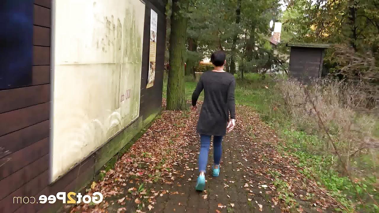 15P Busty Gabriellla Gucci in jeans undressing and pissing in public