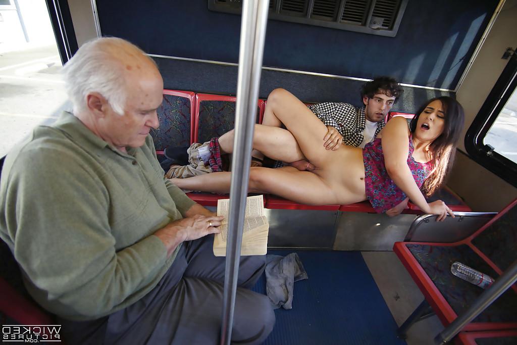 16P Brunette exhibitionist Anastasia Black giving a blowjob on public bus
