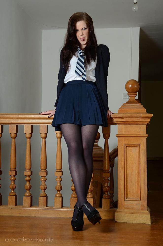 15P Cute schoolgirl Jessica-Ann Fegan modeling non nude in nylons and skirt