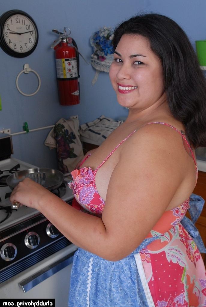 16P BBW Tyung stripping nude and licking her own nipples in kitchen