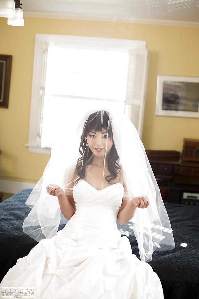 16P Sexy Asian bride Marica Hase removing wedding dress for nude photo spread