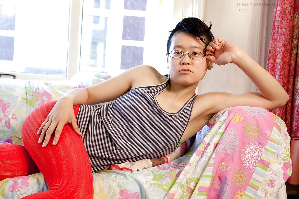 16P Closes ups of nerdy Asian girl Twyla masturbating hairy pussy