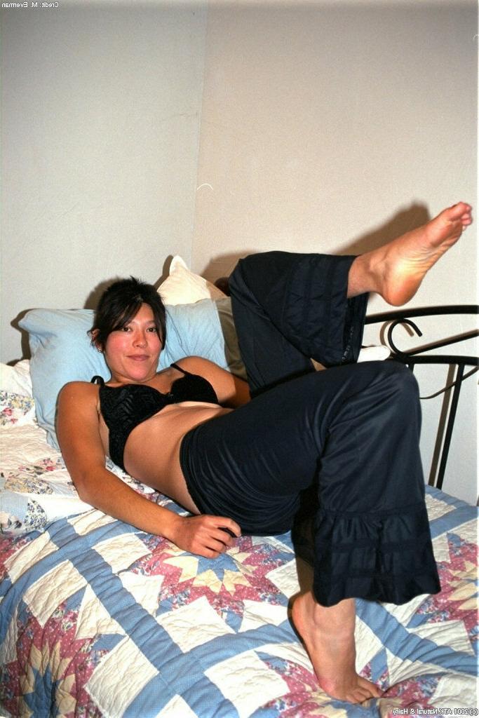 16P Asian amateur Amanda showing off fur covered underarms before baring beaver