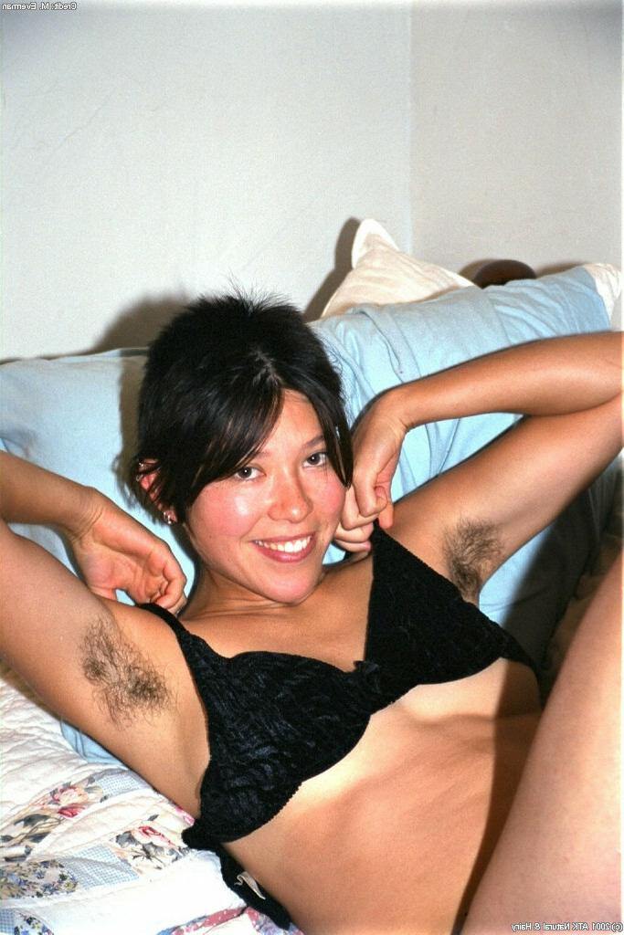 16P Asian amateur Amanda showing off fur covered underarms before baring beaver