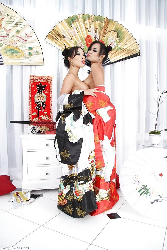 16P Sexy asian MILFs Annie Cruz & Asa Akira posing with toys in their assholes