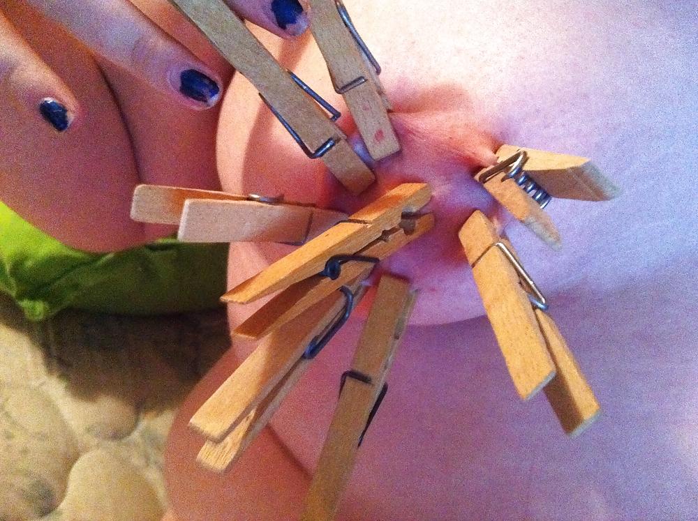 12P Clothes pinned nipples 
