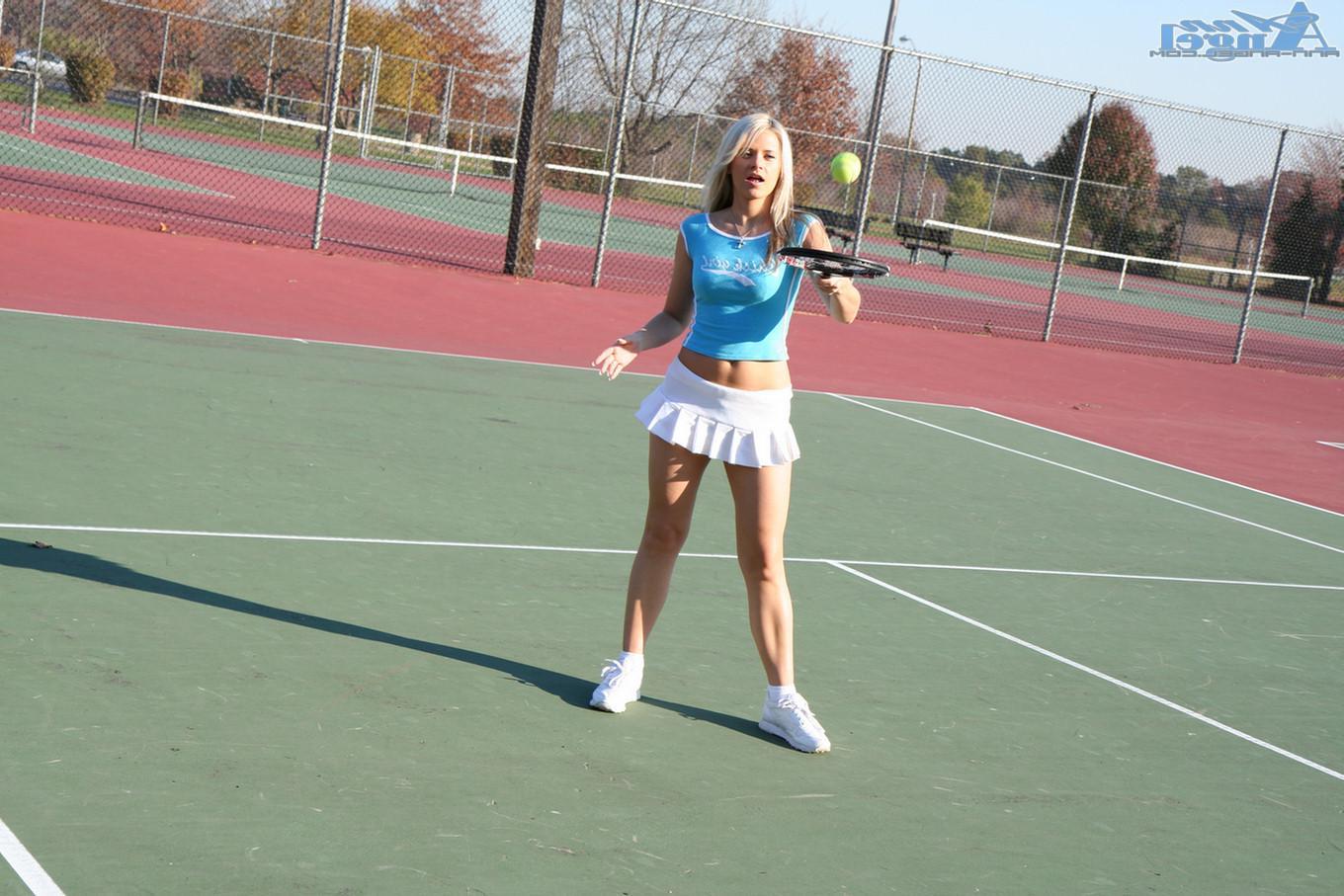 16P Blonde hottie Ann Angel plays some hot solo tennis