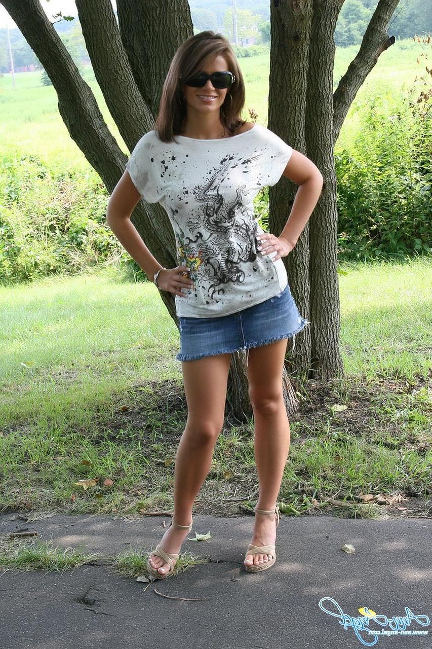 16P Pictures of hot teen girl Ann Angel teasing with her sexy body outside