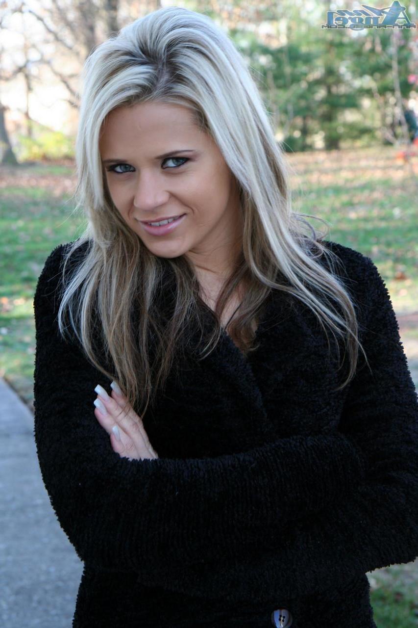 16P Blonde teen Ann Angel gets her nipples hard in the chilly fall air