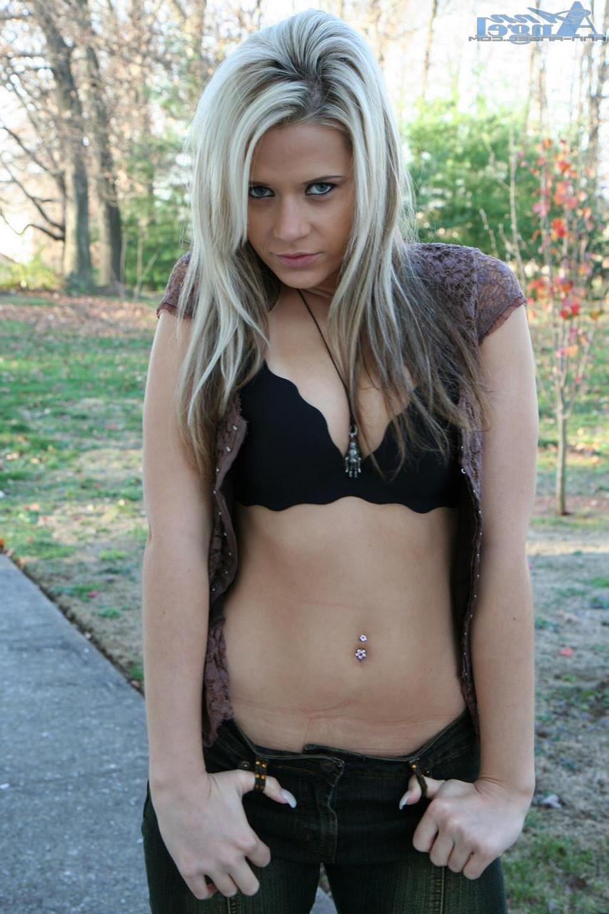16P Blonde teen Ann Angel gets her nipples hard in the chilly fall air
