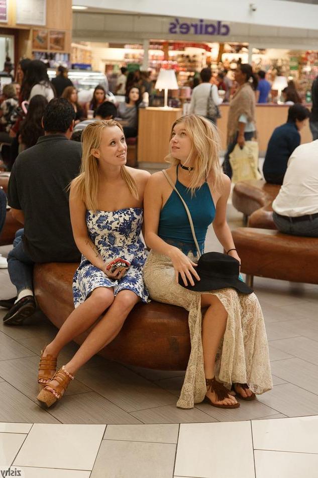 8P Hot teens Arya Fae and Bailey Brooke have some fun at a shopping mall