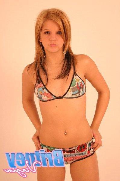 16P Pictures of teen cutie Britney Virgin teasing in a bikini top