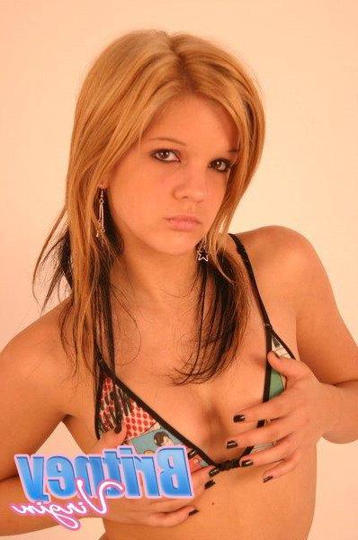 16P Pictures of teen cutie Britney Virgin teasing in a bikini top