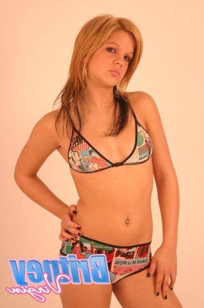 16P Pictures of teen babe Britney Virgin teasing in a bikini