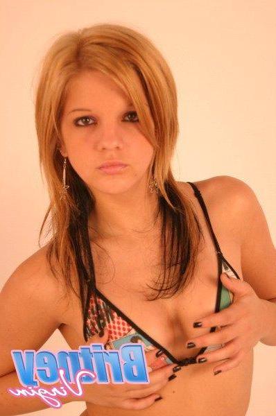 16P Pictures of teen babe Britney Virgin teasing in a bikini