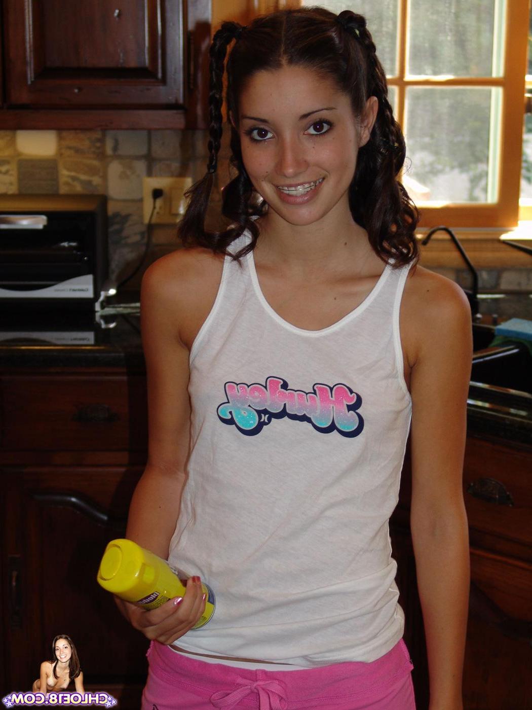 18P Chloe 18 washes the floor in the nude
