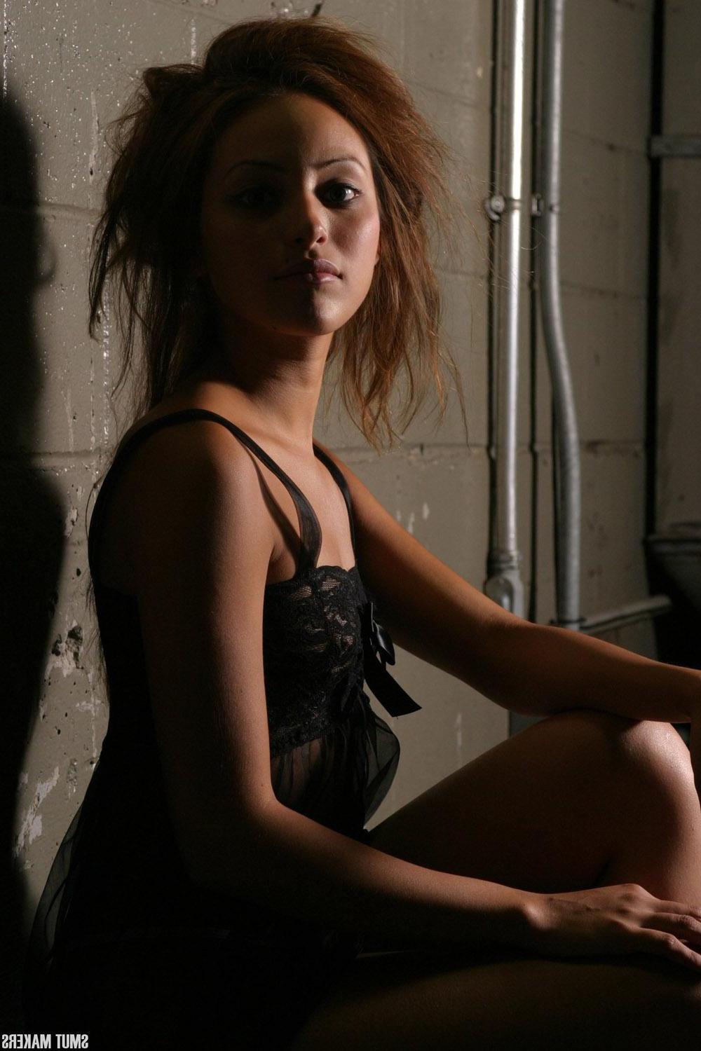 15P Brunette girl Elina teaes in her sexy black lace lingerie