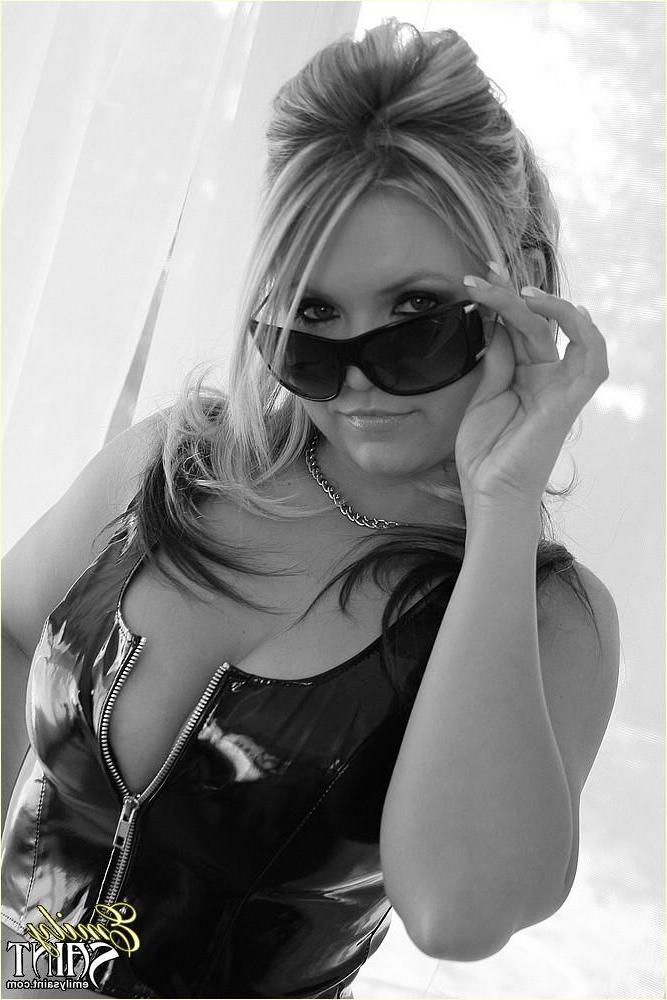 20P Pictures of teen cutie Emily Saint stripping in black and white