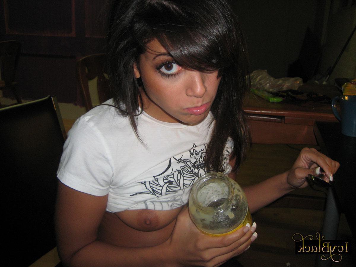 16P Pictures of teen hottie Ivy Black eating apple sauce