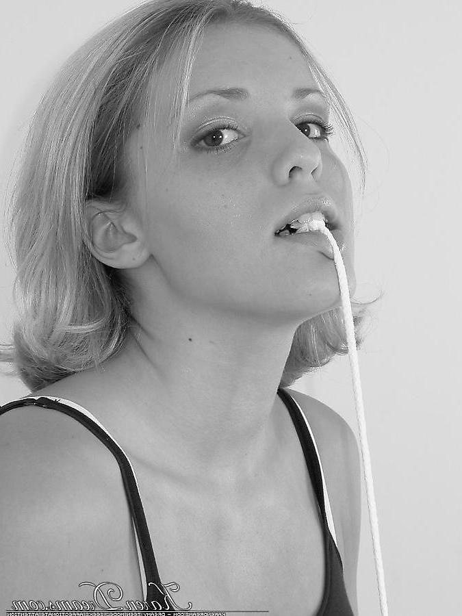 19P Pictures of teen babe Karen Dreams teasing in black and white