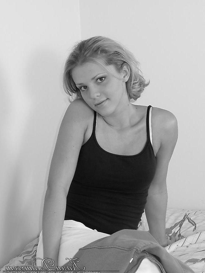19P Pictures of teen babe Karen Dreams teasing in black and white