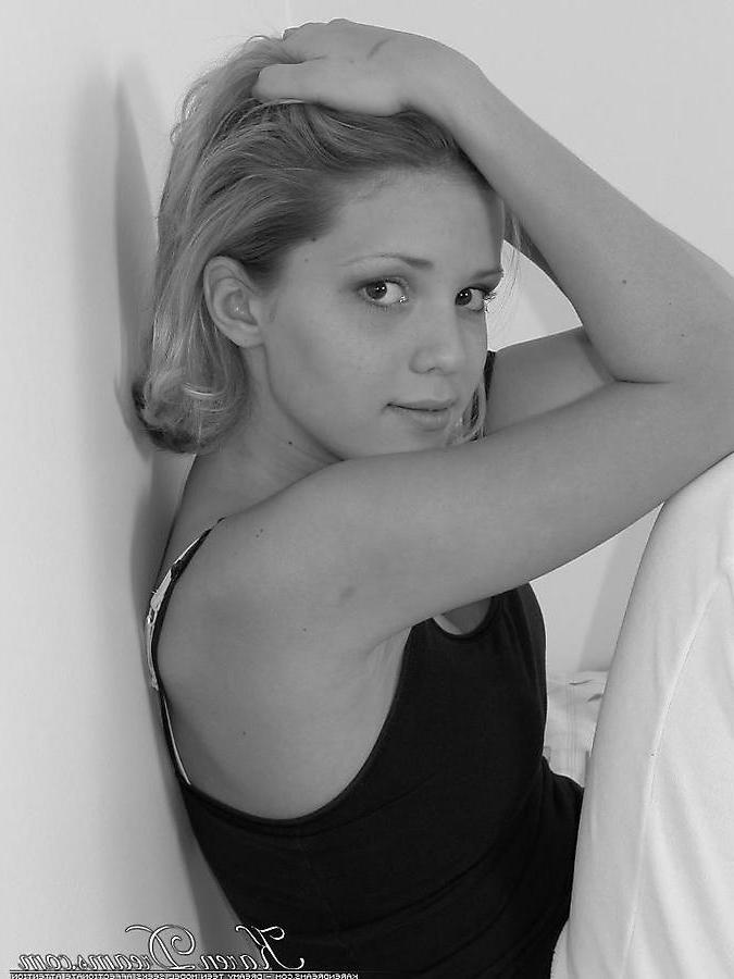 19P Pictures of teen babe Karen Dreams teasing in black and white