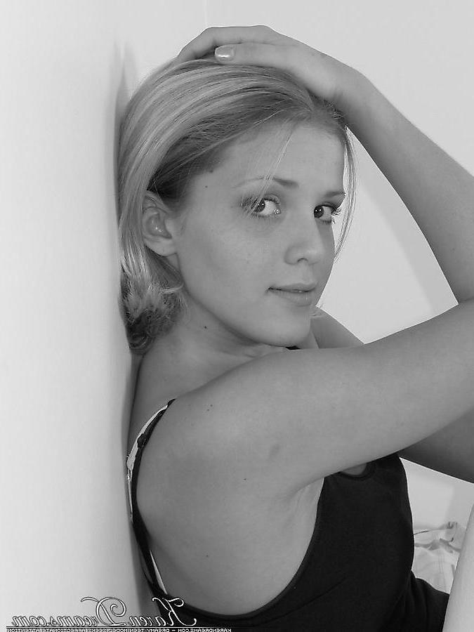 19P Pictures of teen babe Karen Dreams teasing in black and white