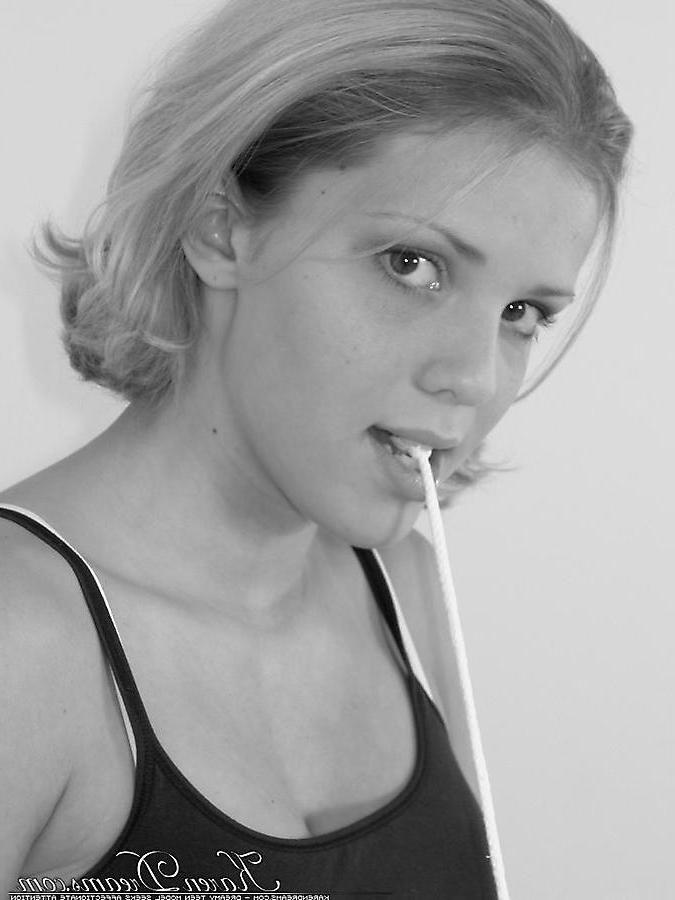 19P Pictures of teen babe Karen Dreams teasing in black and white