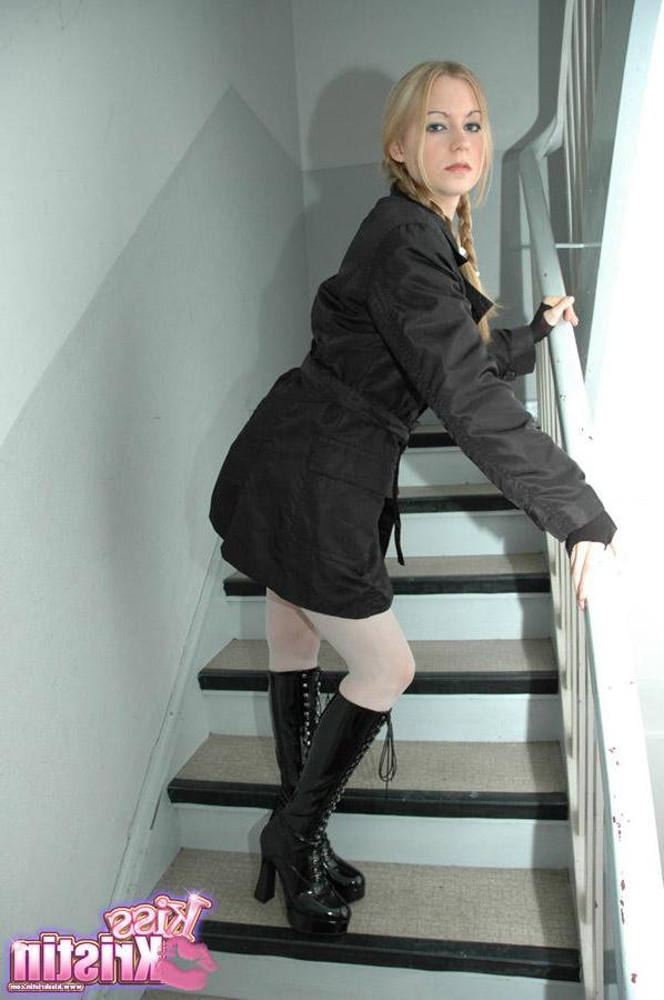 12P Blonde hottie Kristin shows you what's under her jacket