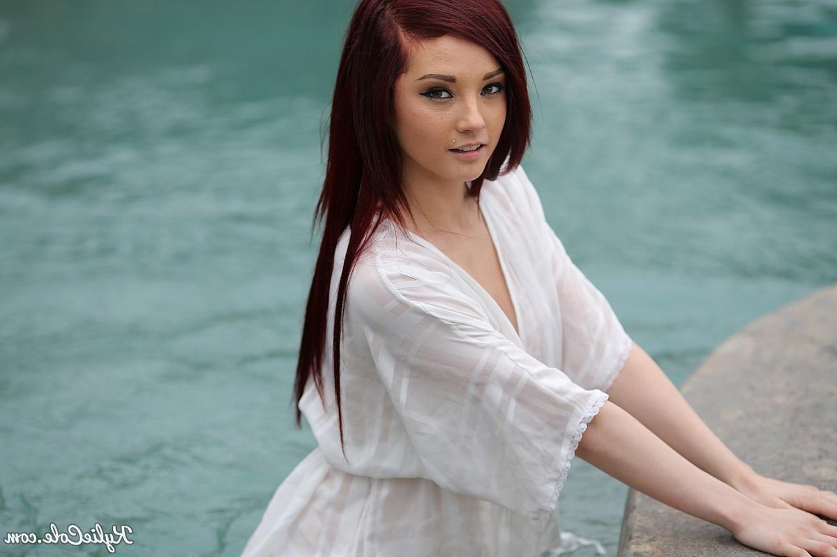 12P Hot redhead teen Kylie Cole strips for you by the pool