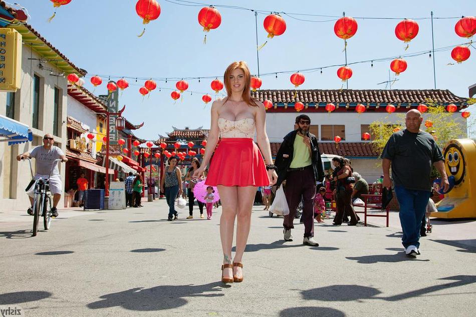 8P Redhead teen Lilith Lust shows you what's up her skirt at a theme park