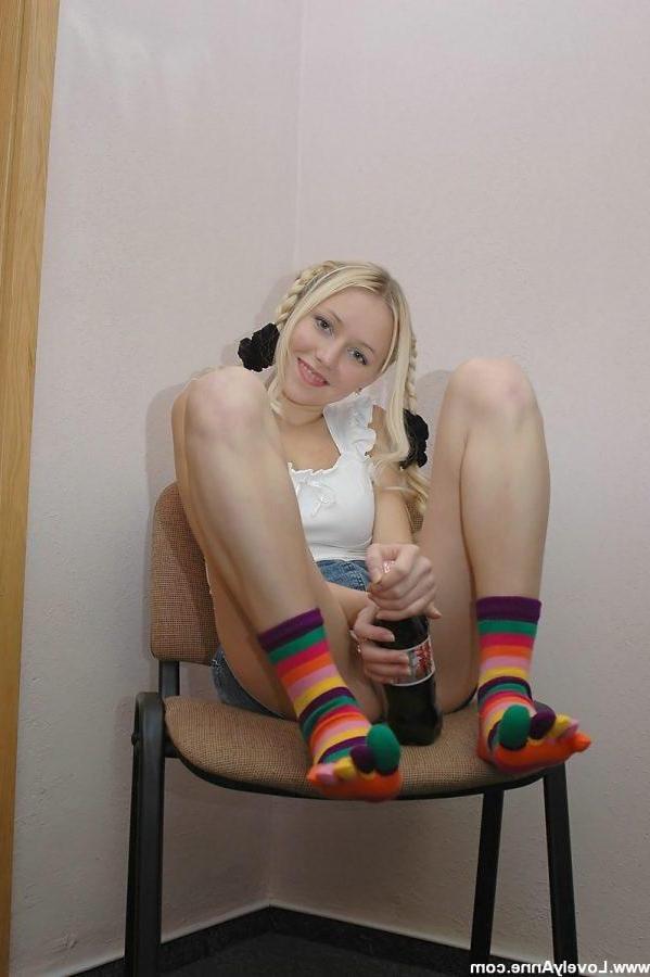 15P Anne drinks a coke in her socks and panties