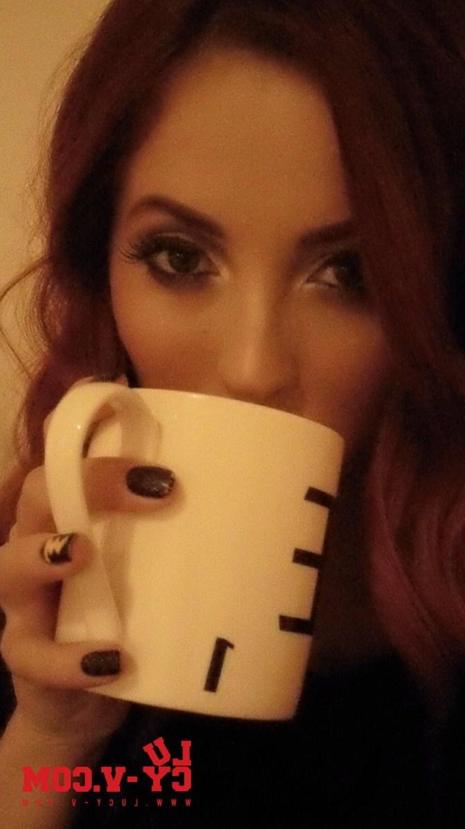 12P Lucy V has a cup of tea and gets naked from black outfit
