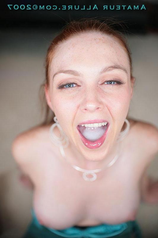 16P Sexy redhead teen shows her pussy close up and then gives a blowjob