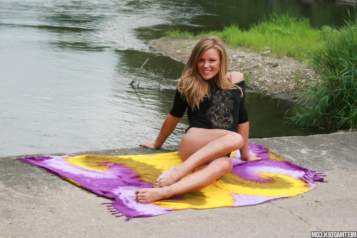 15P Blonde babe Madden has some fun sunbathing at the beach