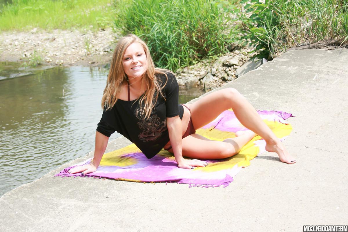 15P Blonde babe Madden has some fun sunbathing at the beach