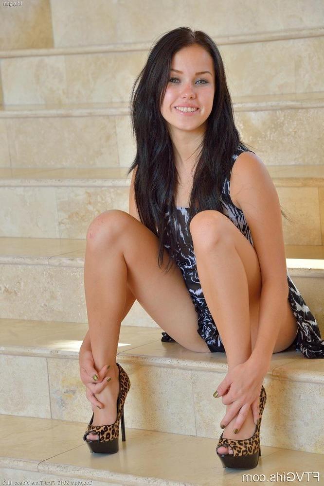 15P Beautiful teen Meagan lifts her dress to shove a huge dildo up her tight teen pussy