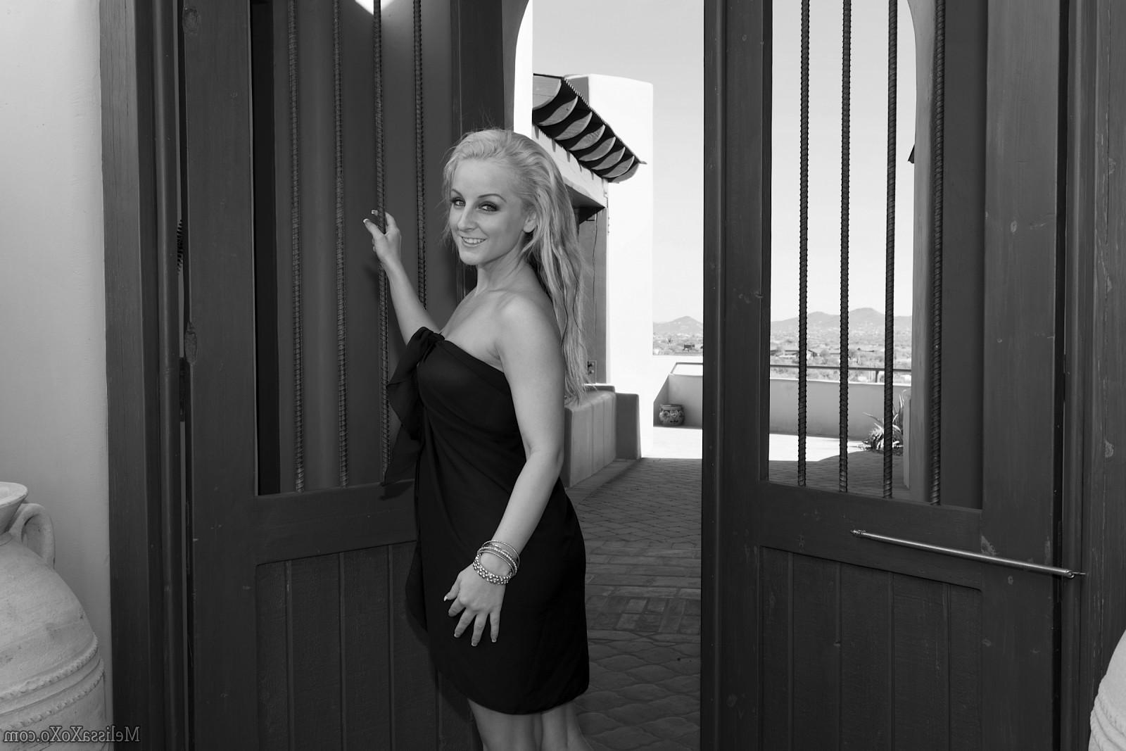 15P Blonde hottie Melissa Matters flaunts her nude body in black and white