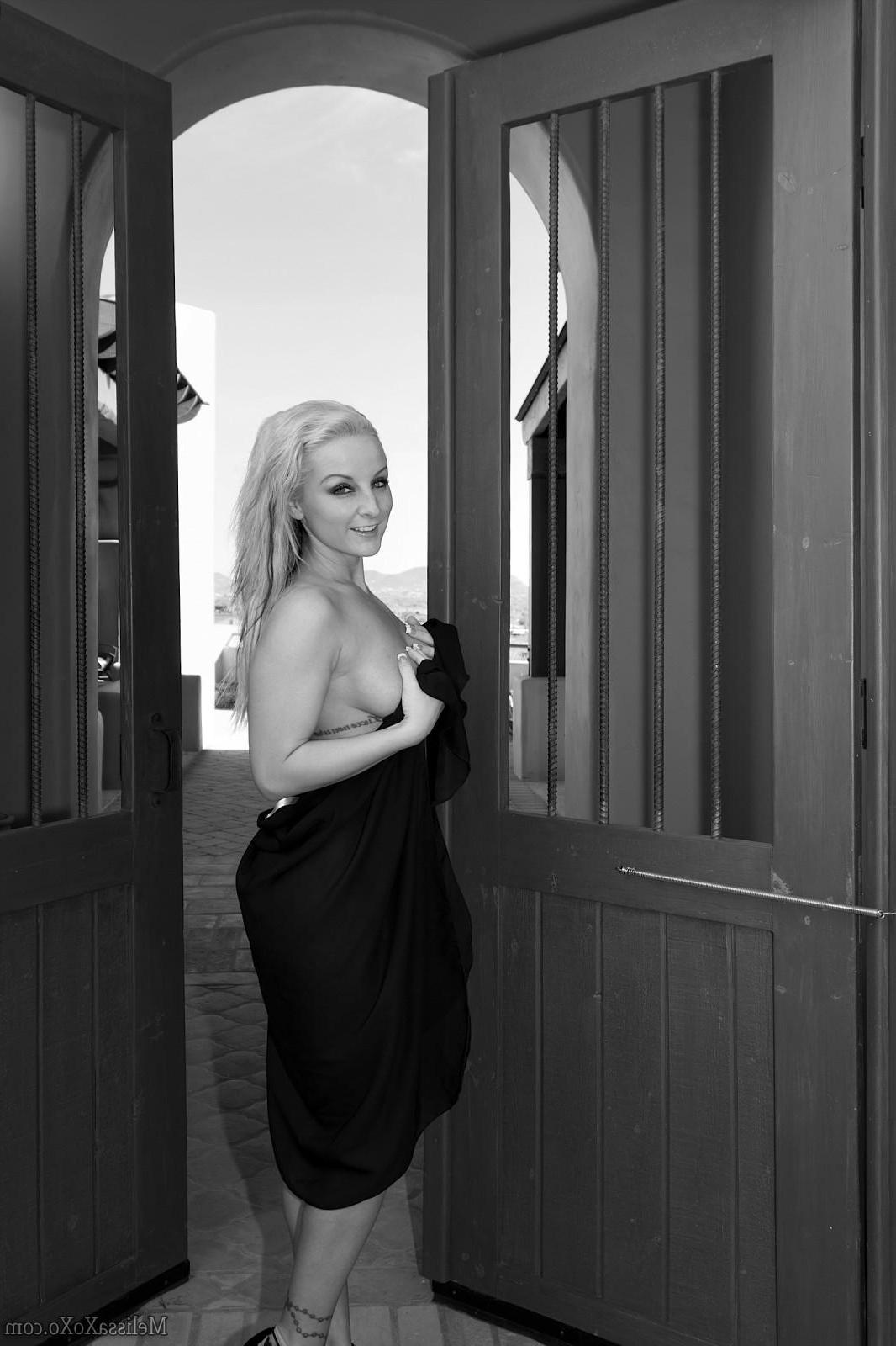 15P Blonde hottie Melissa Matters flaunts her nude body in black and white
