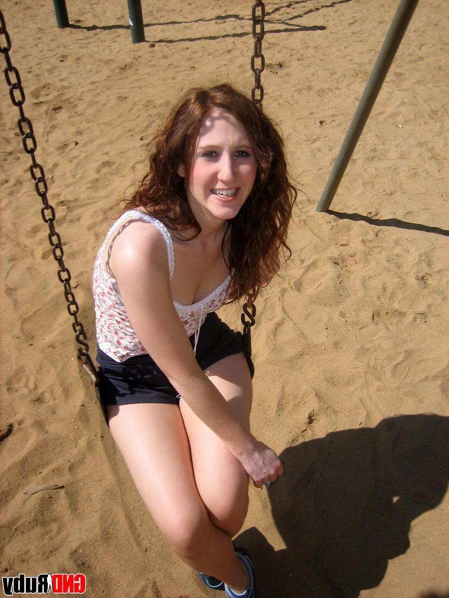 12P Red headed cock-tease Ruby plays on the swing set at the public park