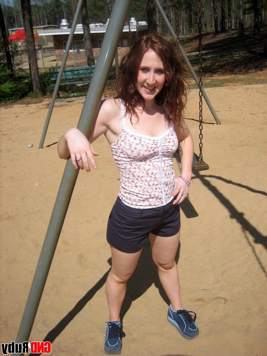 12P Red headed cock-tease Ruby plays on the swing set at the public park