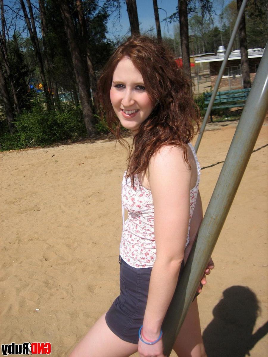 12P Red headed cock-tease Ruby plays on the swing set at the public park