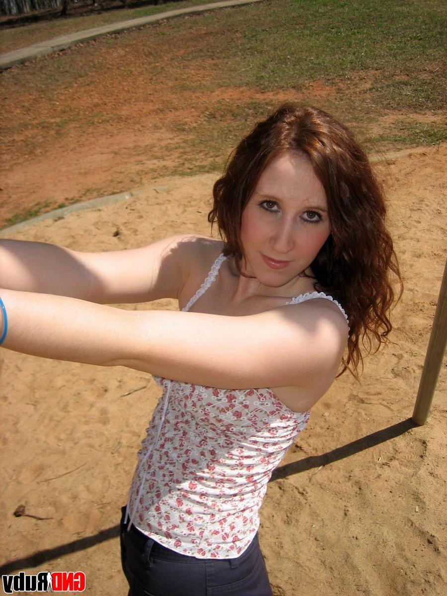 12P Red headed cock-tease Ruby plays on the swing set at the public park