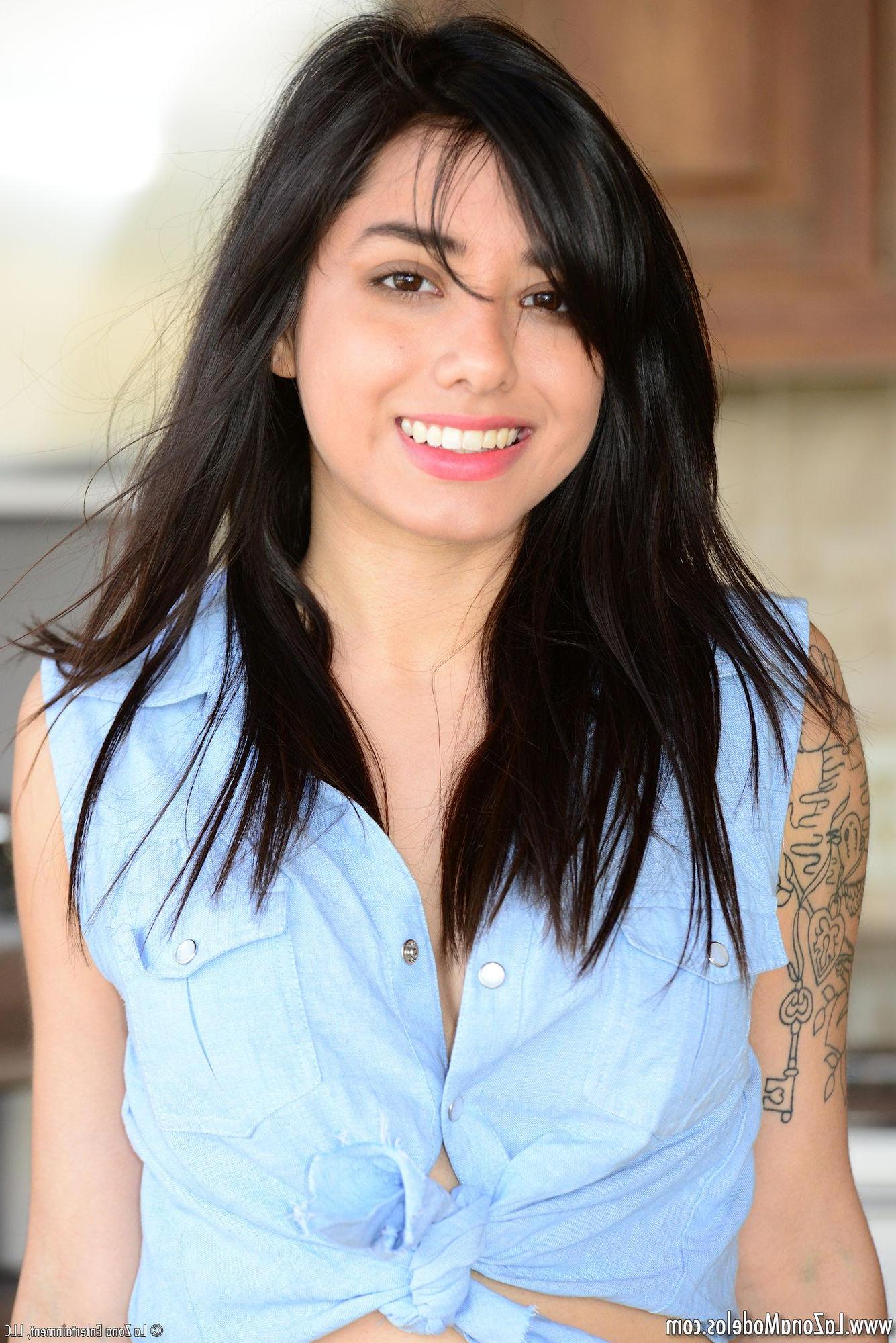 14P Zoe Martinez strips off her short black shorts and denim shirt to reveal her tight teen body
