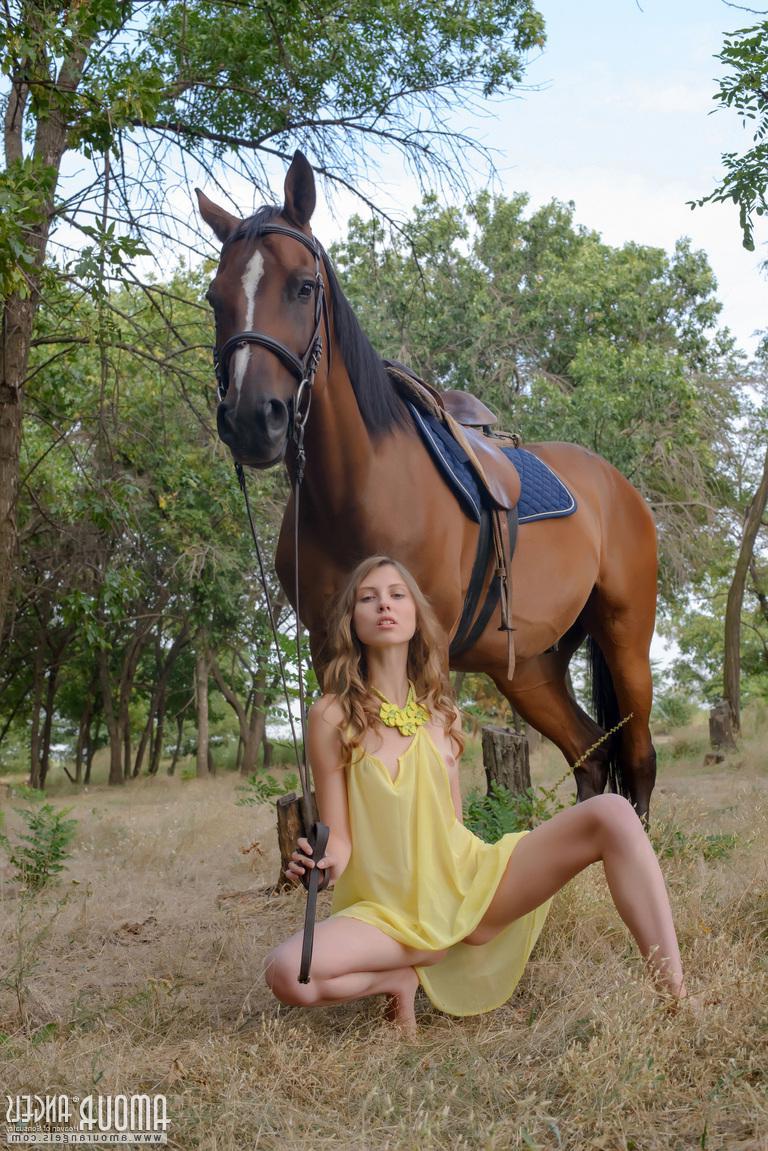 20P Blonde teen Catalina goes horseback riding in the nude