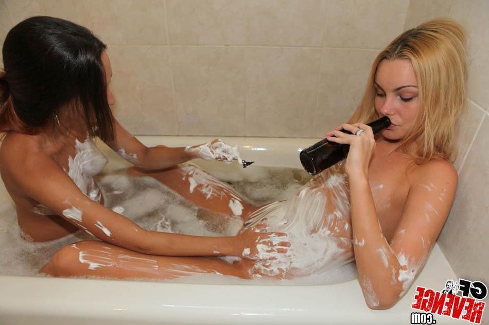 12P Horny girlfriends get together for a messy bath with beer and cake