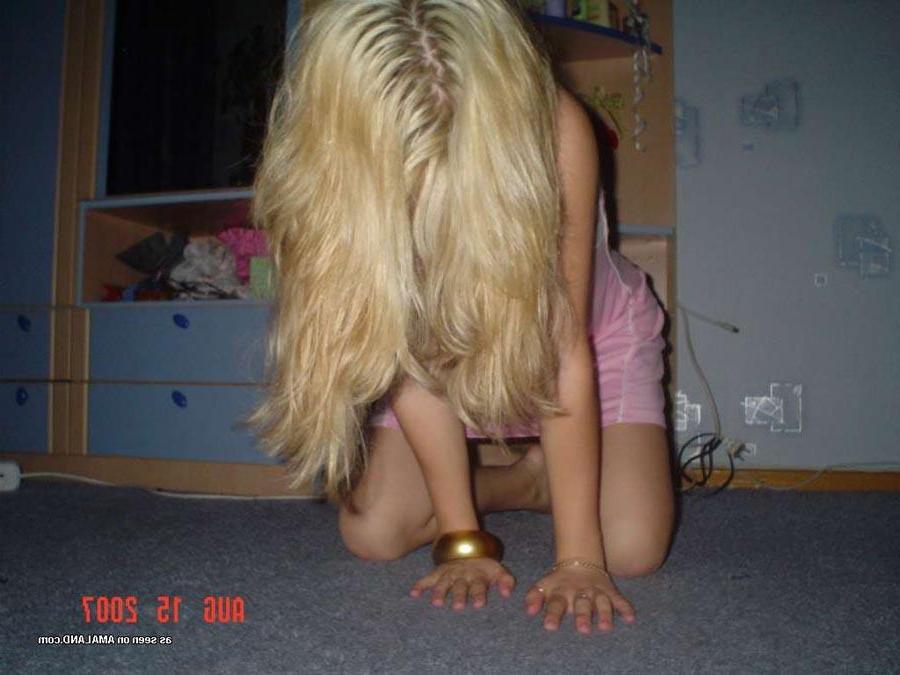 15P Sweet amateur blonde GF modeling her camouflaged underwear