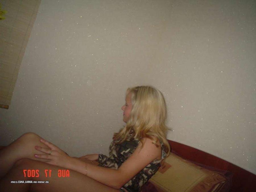 15P Sweet amateur blonde GF modeling her camouflaged underwear