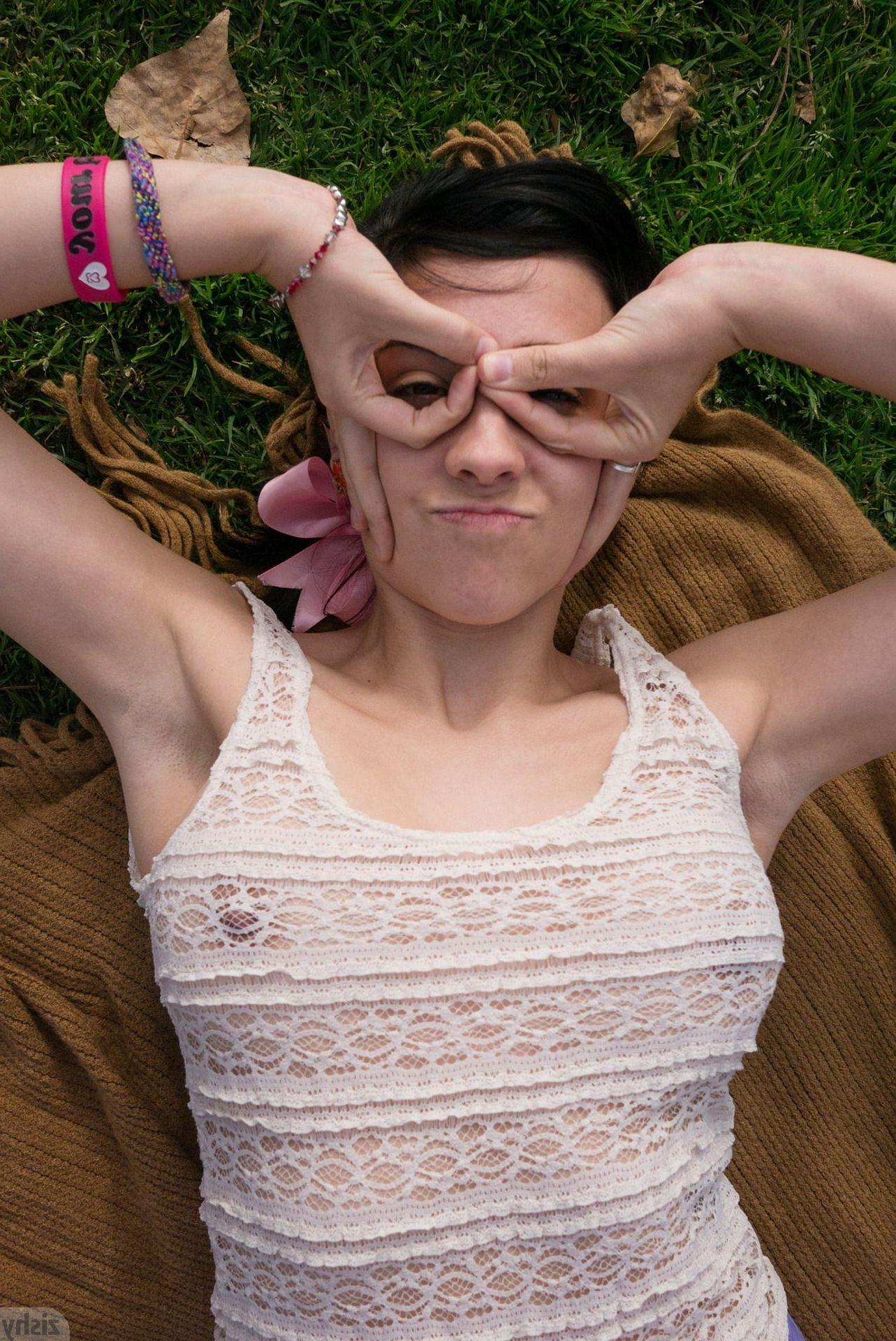 12P Brunette cutie Aysha Thoen teases with her beauty in a park